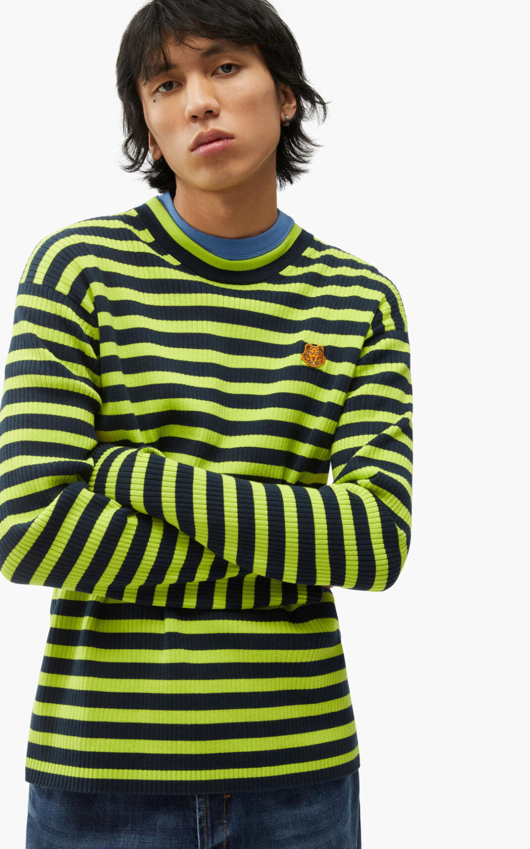 Kenzo Striped Tiger Crest Jerseys Hombre Verde Claro | 3294580-UO